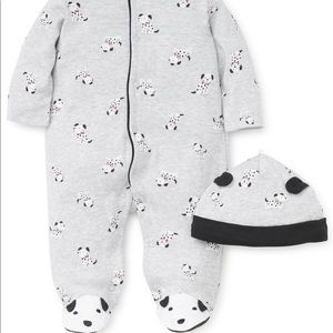 NB Little Me Dalmatian footed one piece with hat